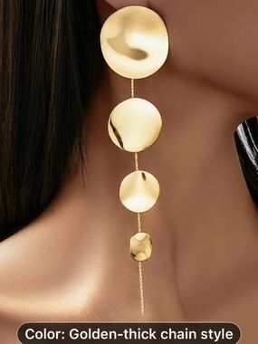 Gold Drop Disc Statement Earrings - Women Jewelry
